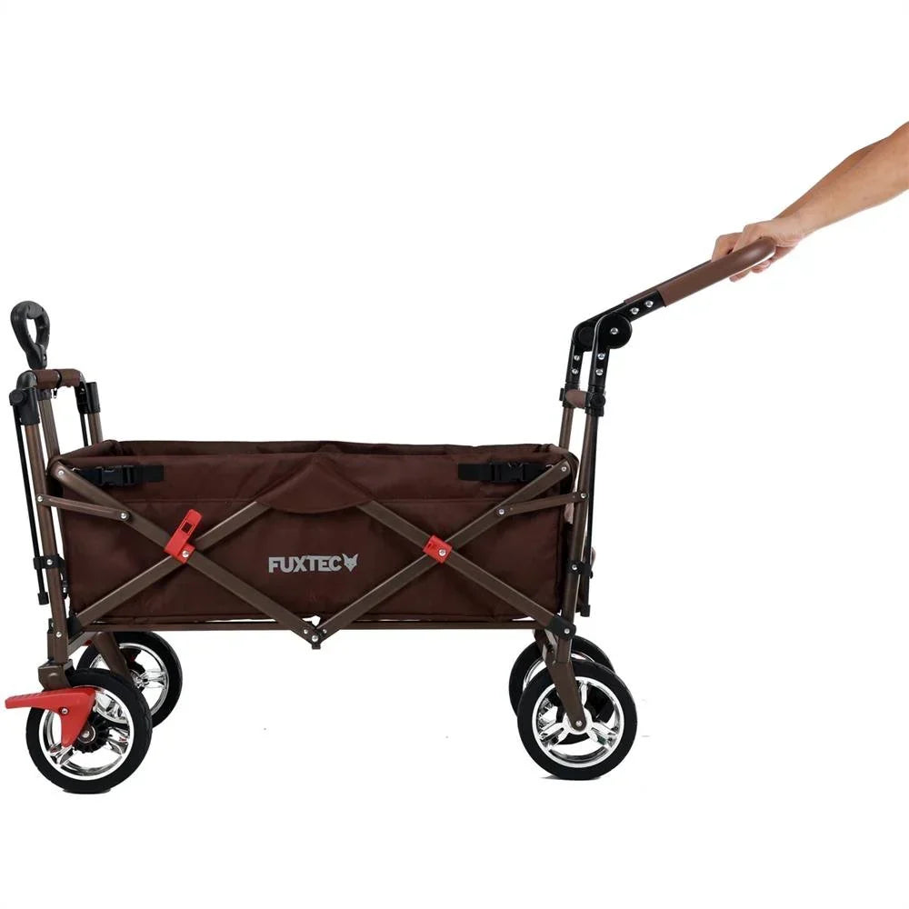 Carrito plegable FUXTEC FX-CT700, carro plegable gris para el transporte de niños, ciudad, campo, playa o montaña - con capota anti-UV, asa de empuje, freno de mano delantero y trasero, el original