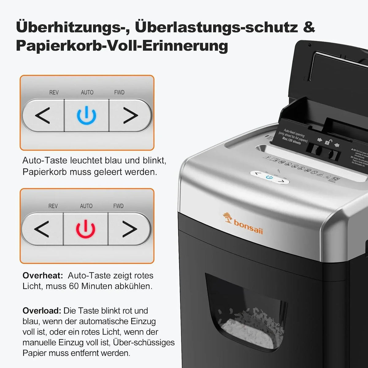 Destructora de papel C233-B con alimentación automática de 120 hojas, corte en partículas P-4, depósito de 23 L, 62 dB y 4 ruedas