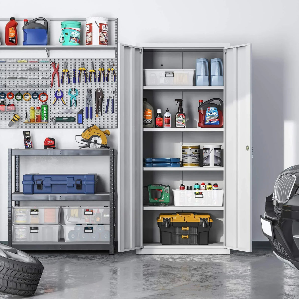Armario archivador SONGMICS con puertas dobles y cerradura, 5 niveles y estantes ajustables, 80 x 40 x 180 cm