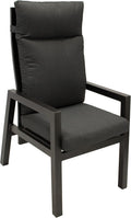 DEGAMO 2x Silla de jardín de respaldo alto MANCIANO, aluminio inoxidable color antracita, con cojines gris oscuro, respaldo ajustable de forma continua con resorte de gas