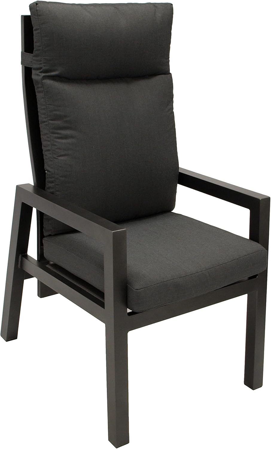 DEGAMO 2x Silla de jardín de respaldo alto MANCIANO, aluminio inoxidable color antracita, con cojines gris oscuro, respaldo ajustable de forma continua con resorte de gas