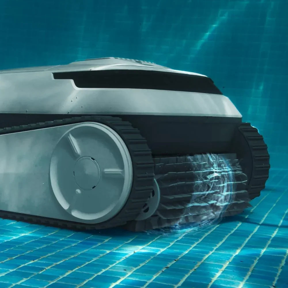 Robot limpiafondos Cecotec para suelos, paredes y línea de flotación Conga Pooldroid 5000 TotalClean Pearl. Superficies 100m2, pendiente máx. 90º, limpieza ordenada, autonomía 100min, capacidad 4L
