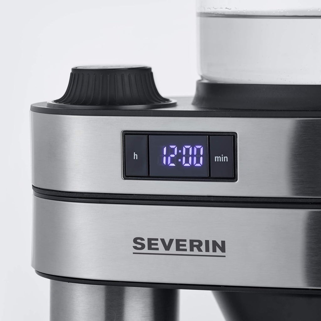Cafetera de filtro Severin "Caprice" con jarra térmica antigoteo, como hecha a mano, cafetera para hasta 8 tazas, cafetera con temporizador, 1 l, acero inoxidable cepillado/negro, KA 5763