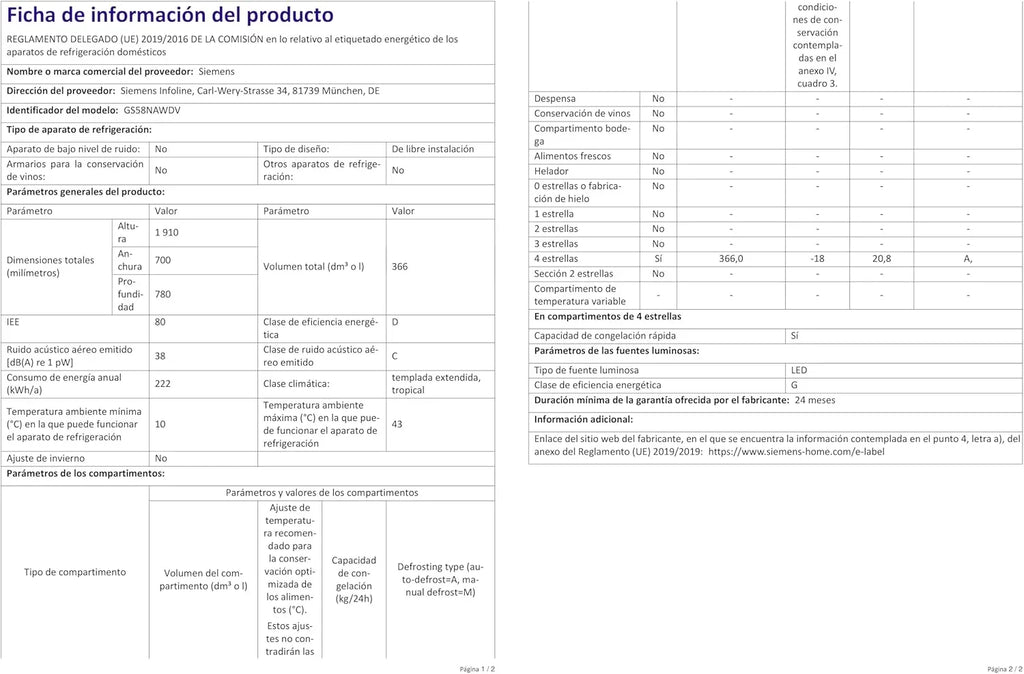 Congelador Siemens GS54NAWCV iQ500, 176 x 70 cm, 327 L, noFrost nunca más volver a descongelar, bigBox espacio para alimentos congelados grandes, varioZone estantes y cajones de cristal flexibles, Blanco