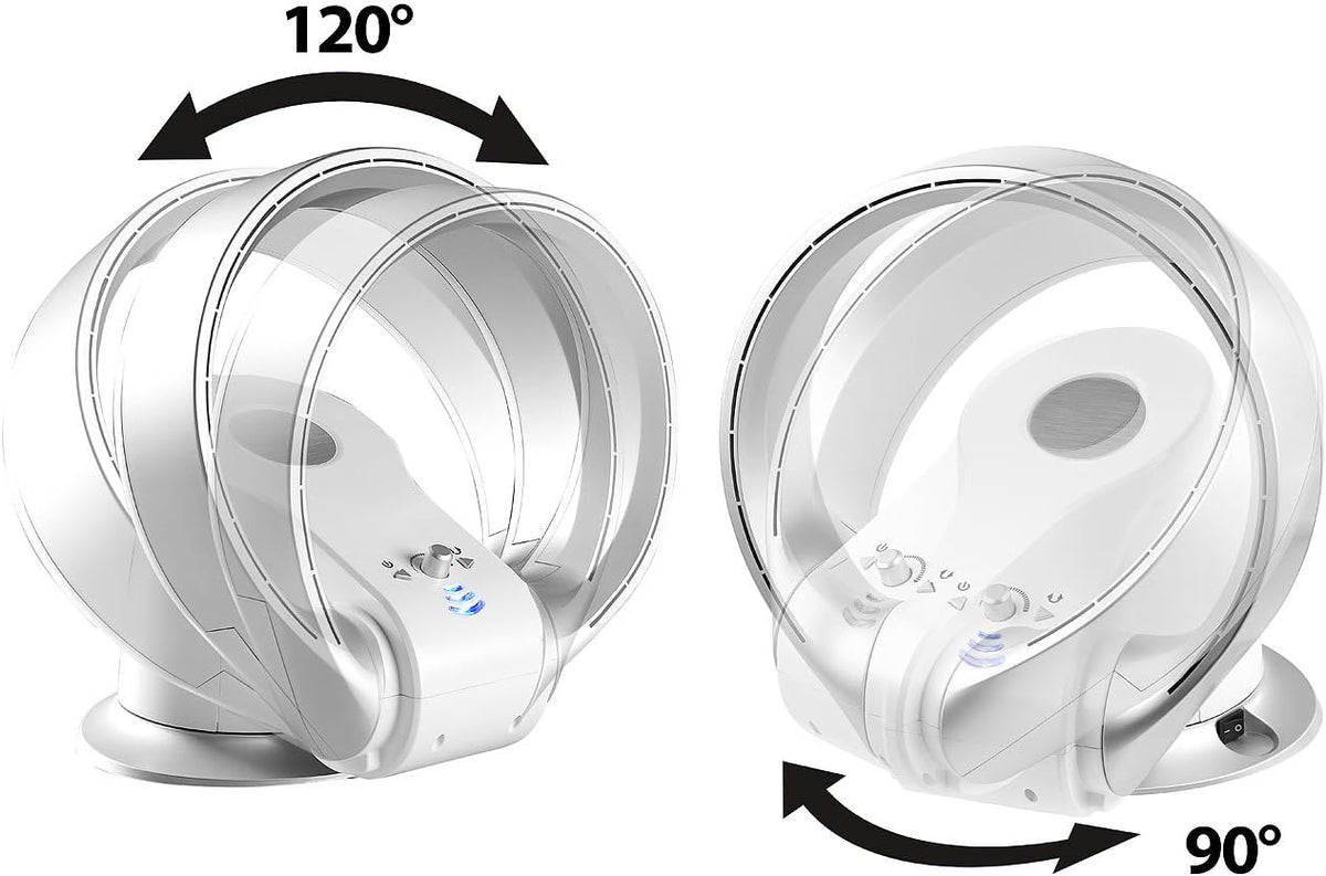 Ventilador sin aspas Sichler Haushaltsgeräte: Ventilador de mesa de 360° sin aspas y calefactor, oscilación, hasta 1100 W (ventilador con función de calefacción, sin hojas, mini)
