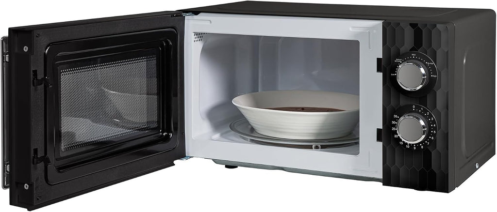 Russell Hobbs Honeycomb RHMM715B 17 l i 700 W ręczny kuchenka mikrofalowa, kolor czarny, z 5 poziomami mocy, wbudowanym timerem i funkcją rozmrażania.