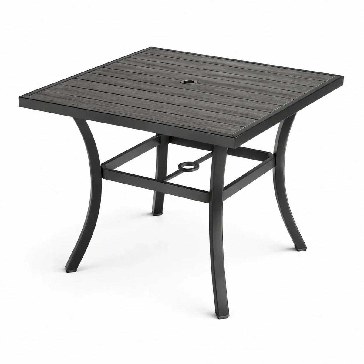 Mesa de jardín cuadrada de aluminio con tablero efecto madera, 90x90 cm, negra