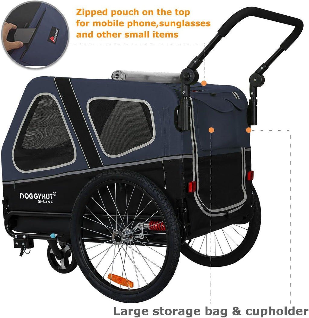Doggyhut S-Line XL Remolque y cochecito para perros con suspensión 2 en 1, remolque de bicicleta para perros y jogger con suspensión hasta 45 kg