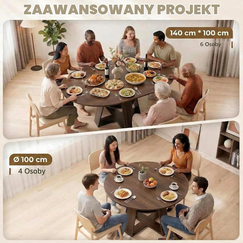 Stół do jadalni wysuwany, stół kuchenny 100-140 cm, stół rozkładany dla 2-8 osób, ze zdejmowanym blatem, drewniany stelaż z półką, orzech włoski