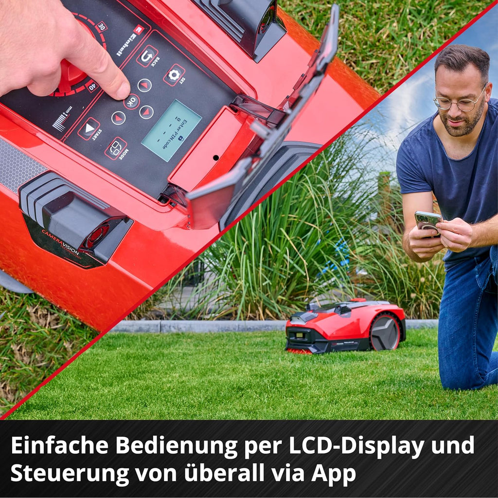Cortacésped inalámbrico Einhell RASARRO 36/38 Kit Power X-Change (36 V, 38 cm de ancho de corte, 450 m², sin escobillas, función de mulching, bolsa colectora de 45 l, incl. 2 baterías de 4,0 Ah + cargador doble)