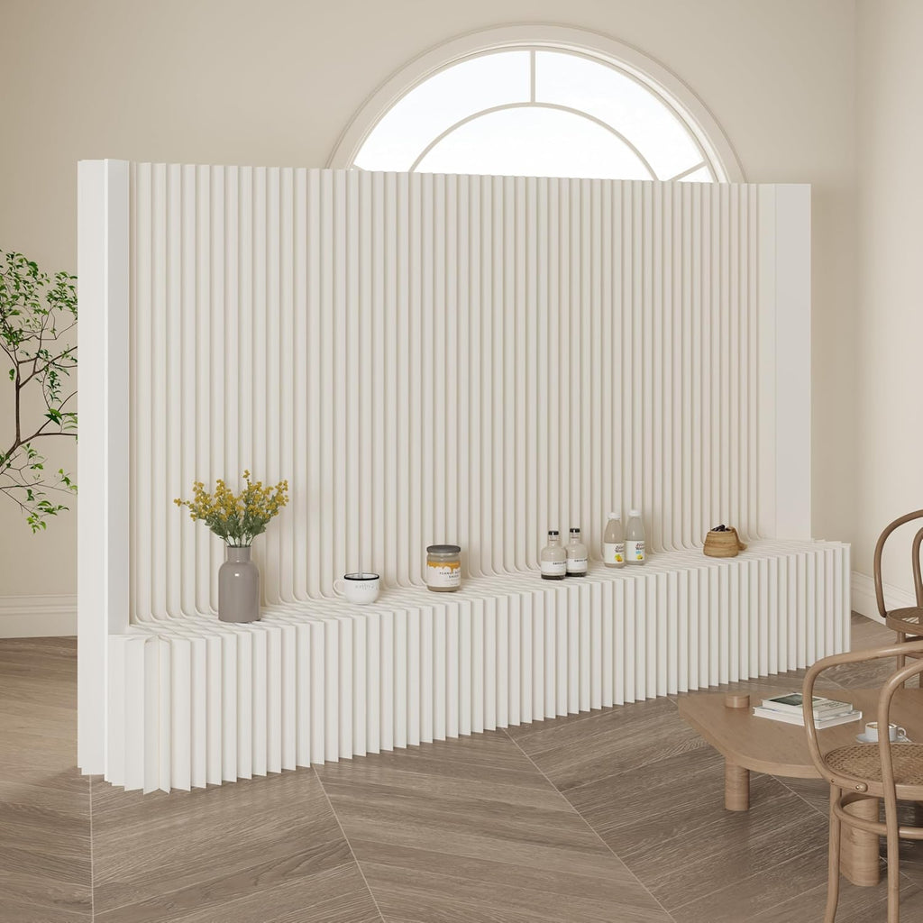 Separador de ambientes plegable con estantería, biombo divisor flexible, ideal para oficina, sala de estar, tiendas, dormitorio, balcón (blanco) (L300 x A43 x H200 cm)