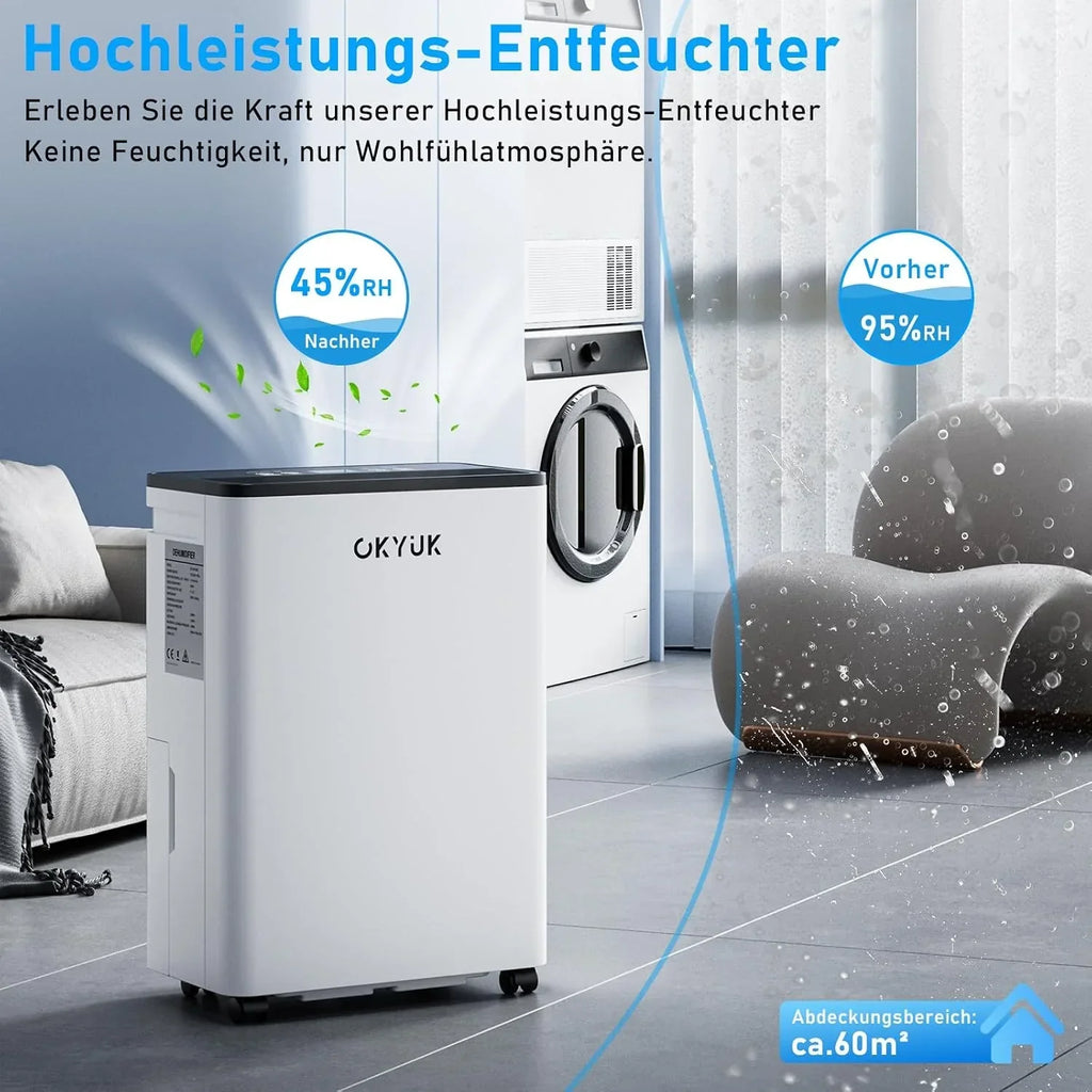 Deshumidificador eléctrico de 12 L PD12R-03DE con pantalla digital, depósito de agua de 2,5 L, temporizador y apagado automático