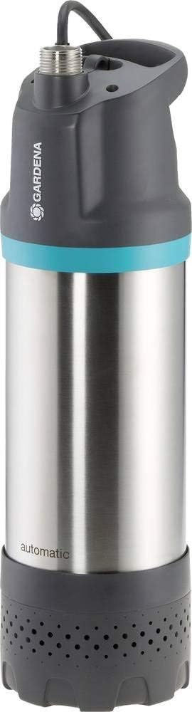 Bomba sumergible de presión Gardena 6100/5 inox automatic: bomba sumergible de presión automática con un caudal de 6100 l/h, con filtro de suciedad, funcionamiento silencioso, protección contra funcionamiento en seco integrada (1773-20)