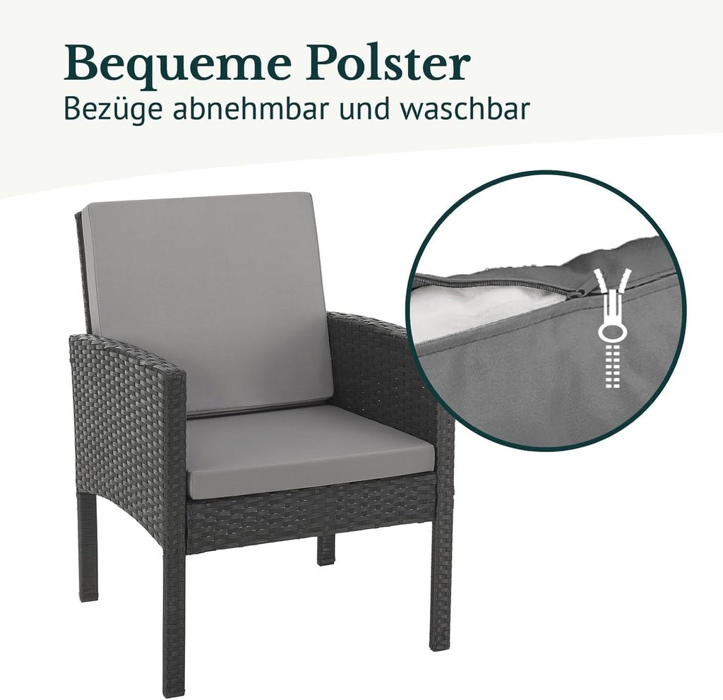 Set de muebles de jardín SVITA Denver de poliratán, grupo de comedor, salón, mesa de comedor, negro