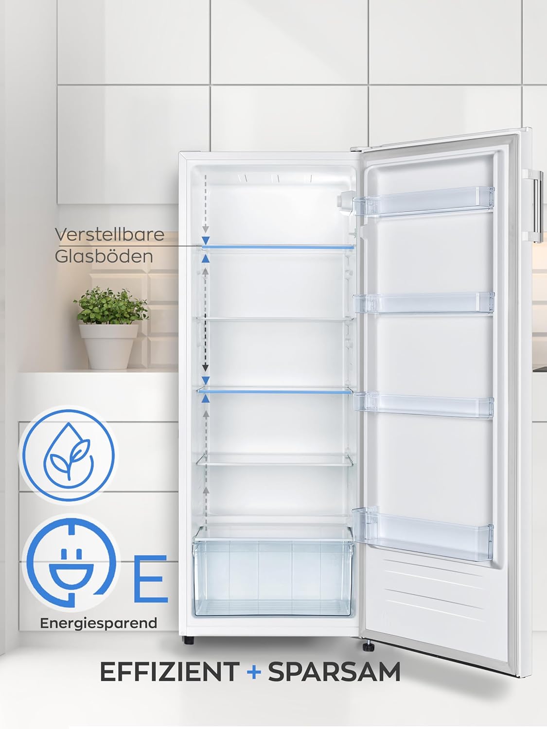 Frigorífico independiente Heinrich's de 242 l, nevera sin congelador, XXL, frigorífico de una puerta, iluminación LED, frigorífico de libre instalación con 5 estantes de cristal, bisagra de puerta reversible, silencioso 40 dB, (blanco)