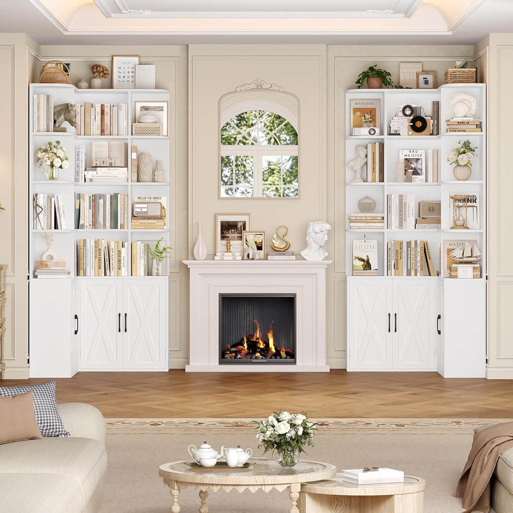 Librería FirFurd de 187 cm con puertas, estantería esquinera con 12 compartimentos, armario para libros en forma de L, vitrina de madera, armario alto, estante con puertas para salón, estudio, oficina, cocina, 187 x 80 x 80 cm, blanco