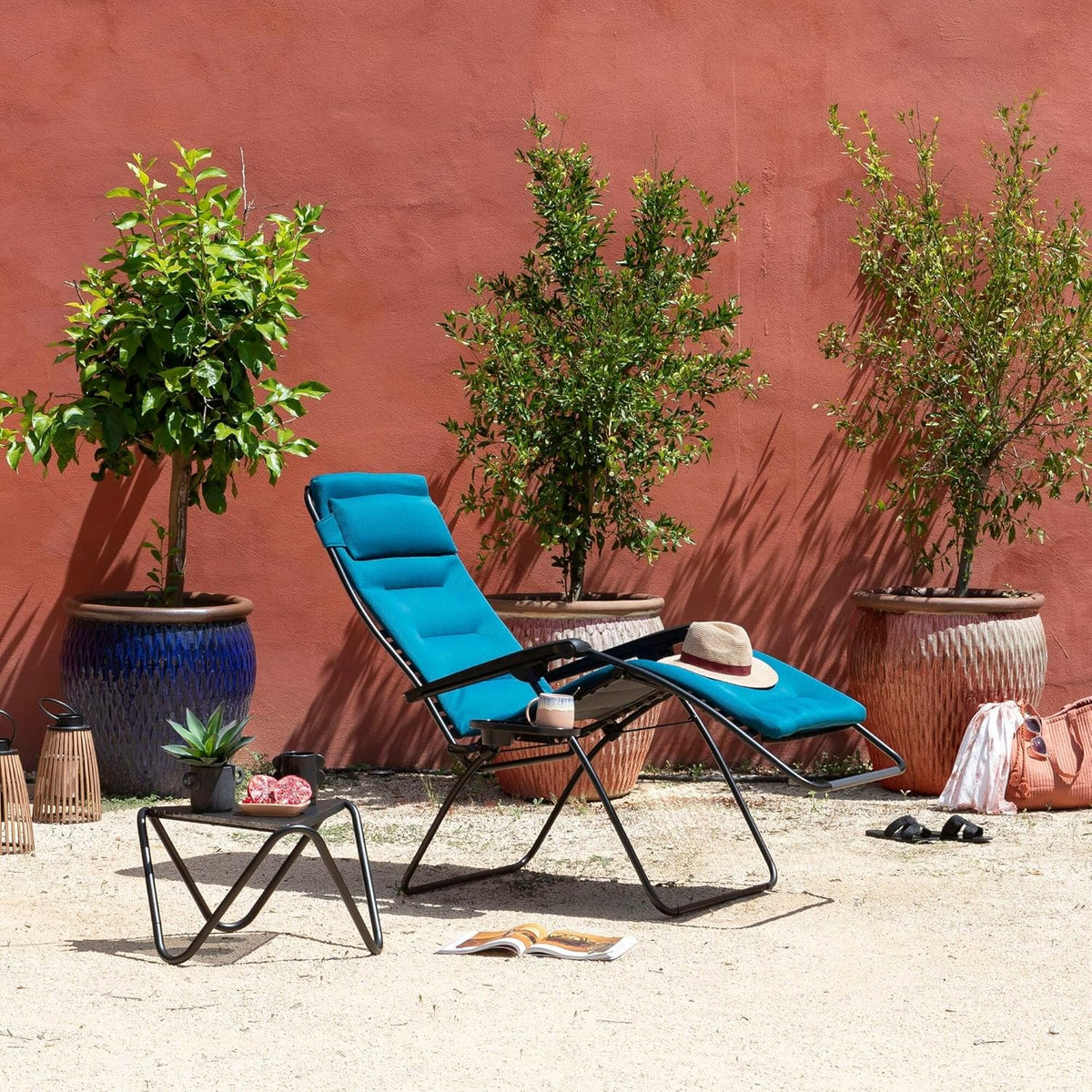 Lafuma MOBILIER - Tumbona relax Zero Gravity acolchada para jardín - XL - Rsx Clip XL - AirComfort® - Azul Coral LFM2059_6893 - 5 años de garantía