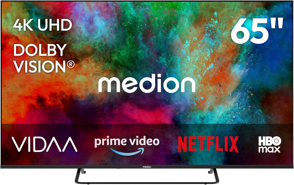 Televisor MEDION de 163,9 cm (65 pulgadas) (Smart TV, Dolby Vision HDR, HBO Max, MagentaTV, Prime Video, Disney+, DAZN, Paramount+, Dolby Atmos, tienda VIDAA, PVR, Bluetooth, MD 865302)
