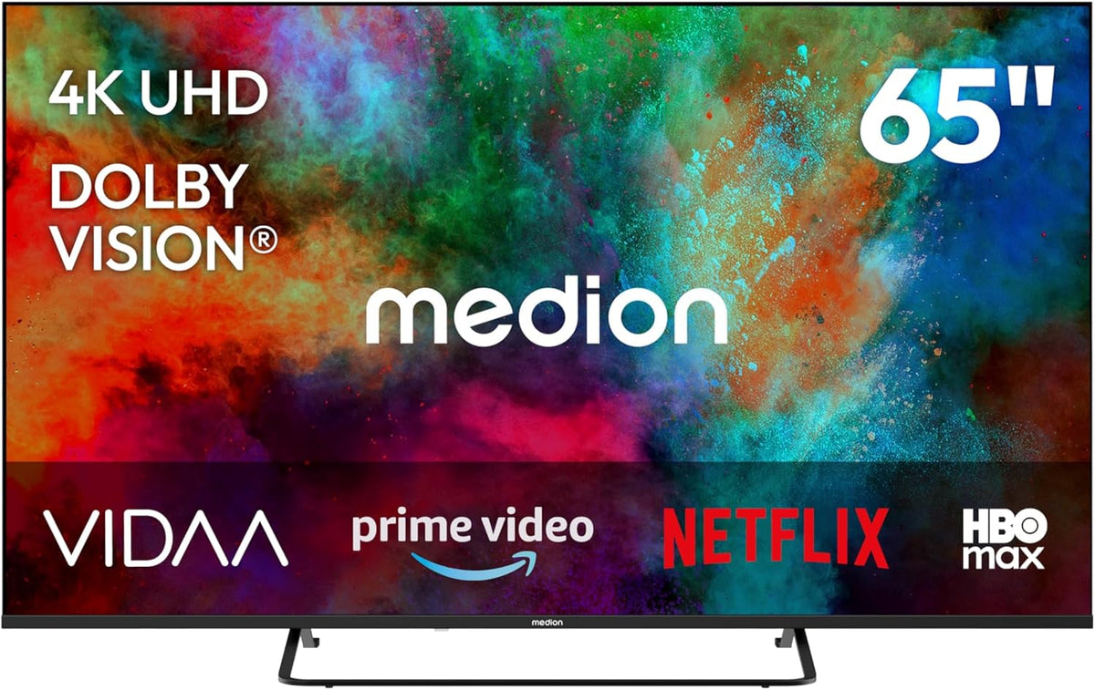 Televisor MEDION de 163,9 cm (65 pulgadas) (Smart TV, Dolby Vision HDR, HBO Max, MagentaTV, Prime Video, Disney+, DAZN, Paramount+, Dolby Atmos, tienda VIDAA, PVR, Bluetooth, MD 865302)