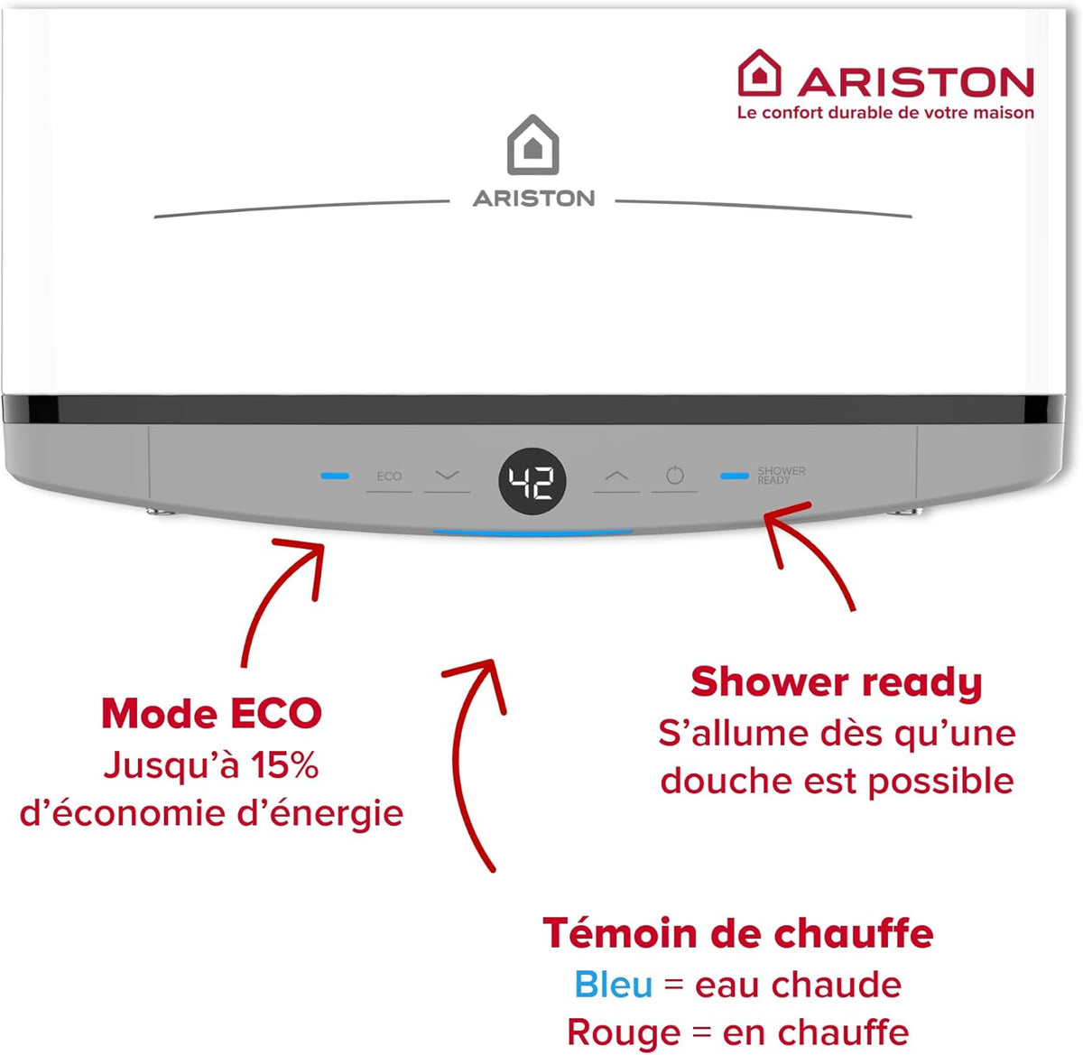 Ariston VELIS DUNE 45 litros - Calentador de agua eléctrico ultraplano - 13% de ahorro energético - Diseñado y fabricado para su instalación en Francia.