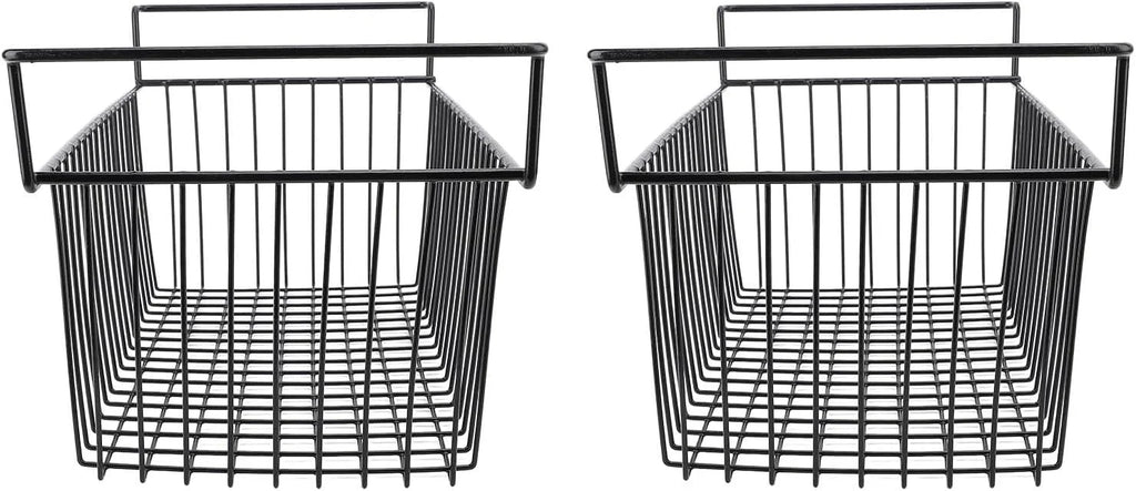 Mingzhe Pojemniki z zamrażarką skrzyniową Możliwość Układania w Stosy Czarny Głęboki Kosz do Przechowywania w Kuchni 2 szt. Drutu Metalowego (Dł. 70 cm x szer. 30 cm x wys. 27 (uchwyt 8,5)