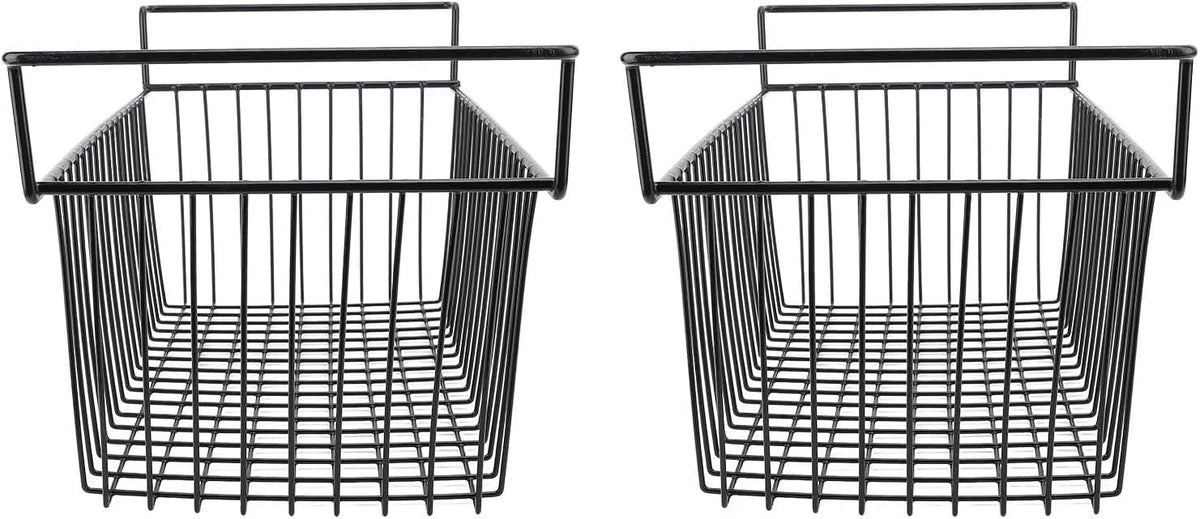 Mingzhe Pojemniki z zamrażarką skrzyniową Możliwość Układania w Stosy Czarny Głęboki Kosz do Przechowywania w Kuchni 2 szt. Drutu Metalowego (Dł. 70 cm x szer. 30 cm x wys. 27 (uchwyt 8,5)