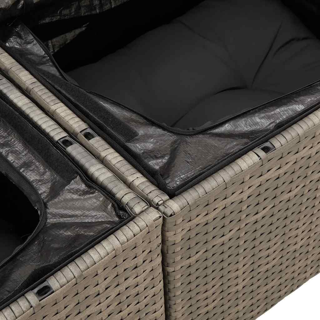 vidaXL Set de sofás de jardín de 5 piezas con cojines gris de poliratán y acacia, conjunto de sofás de exterior, set de sofás de jardín, set de salón, conjunto de sofás para terraza