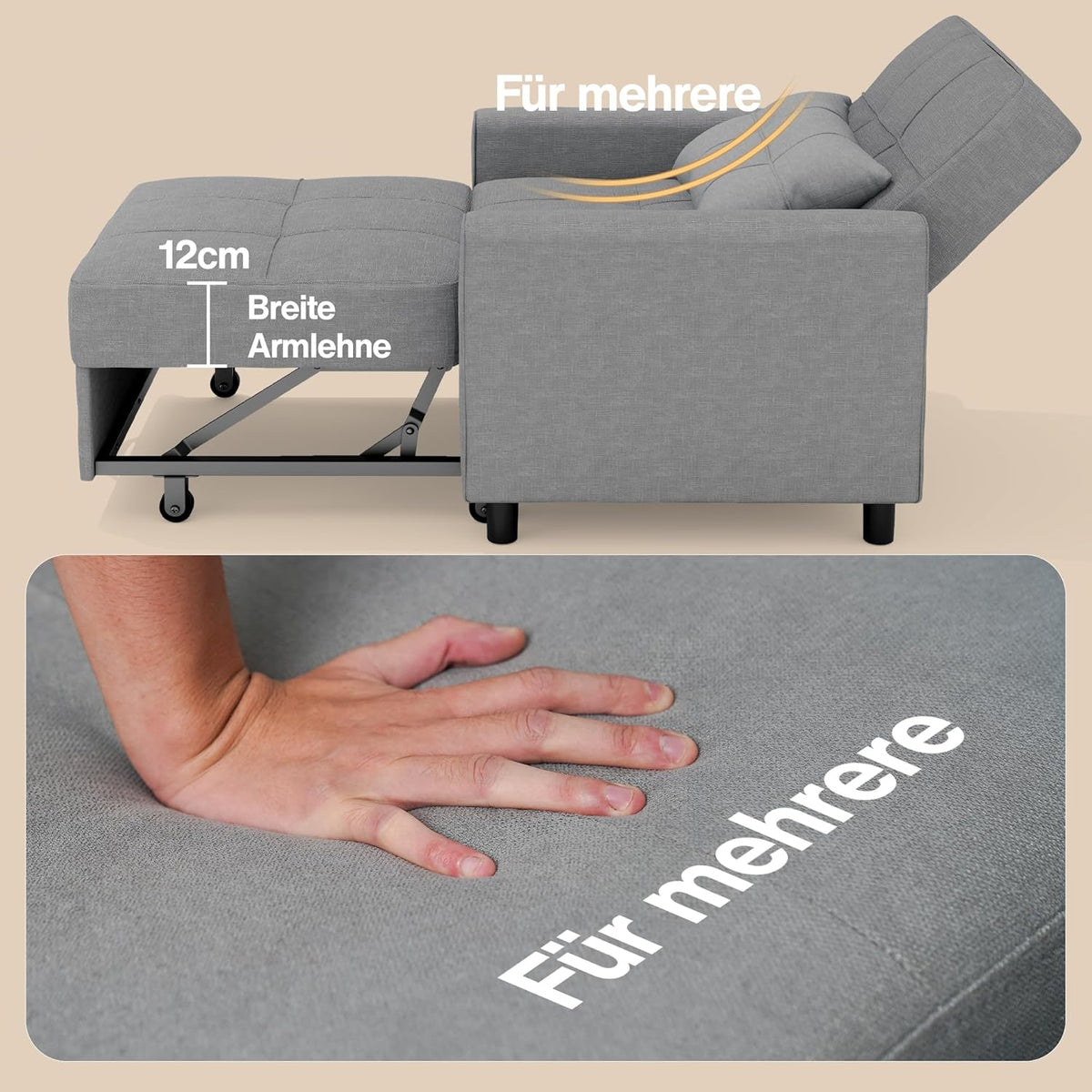 Sillón reclinable Bealife, sillón cama con respaldo ajustable, sillón para televisión, sofá cama plegable, sillón relax para sala de estar, dormitorio (gris claro)
