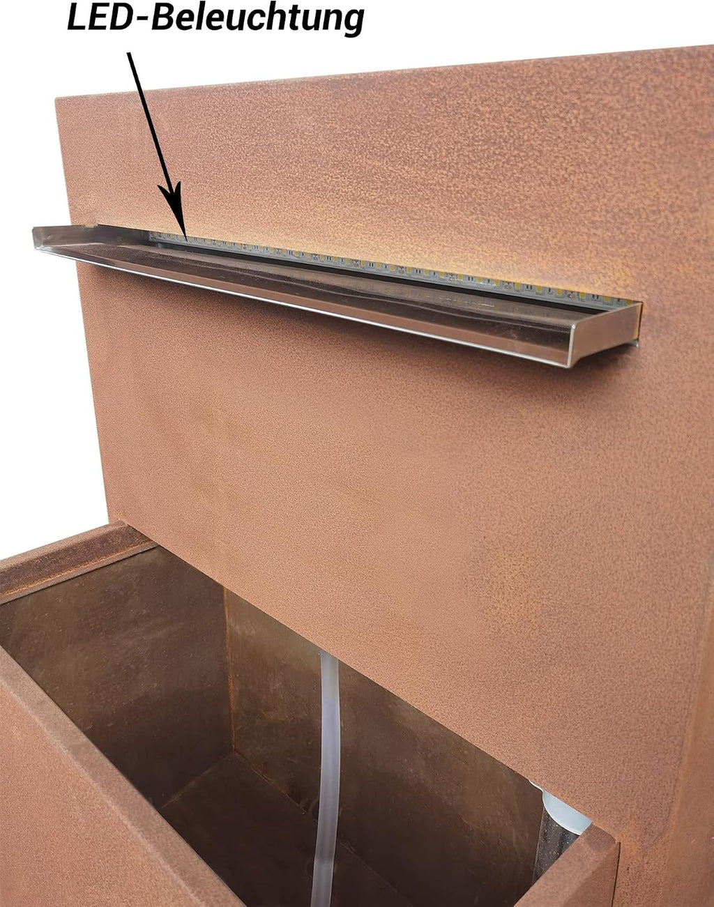 KÖHKO® Fuente de cascada plantable con iluminación LED, altura 92 cm, fuente de agua de acero corten/acero inoxidable 31007