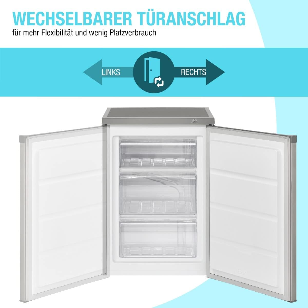 Congelador Bomann® | 85 litros de capacidad útil | Congelador pequeño con 3 cajones y cubitera | Mini nevera con regulación continua de temperatura | Puerta reversible | GS 2186.1 blanco