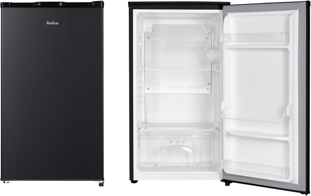 Frigorífico de una puerta Amica de libre instalación, 85x47,5x44,5 cm, 90 L, compresor inverter, iluminación LED, cajón para verduras, estantes en la puerta, AVK 3510 SW - Negro