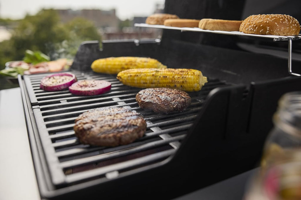 Barbacoa de gas Weber Spirit E-210, 2 quemadores, superficie de cocción 51 x 46 cm, termómetro en la tapa, 2 ruedas, negro/plata (1500838)