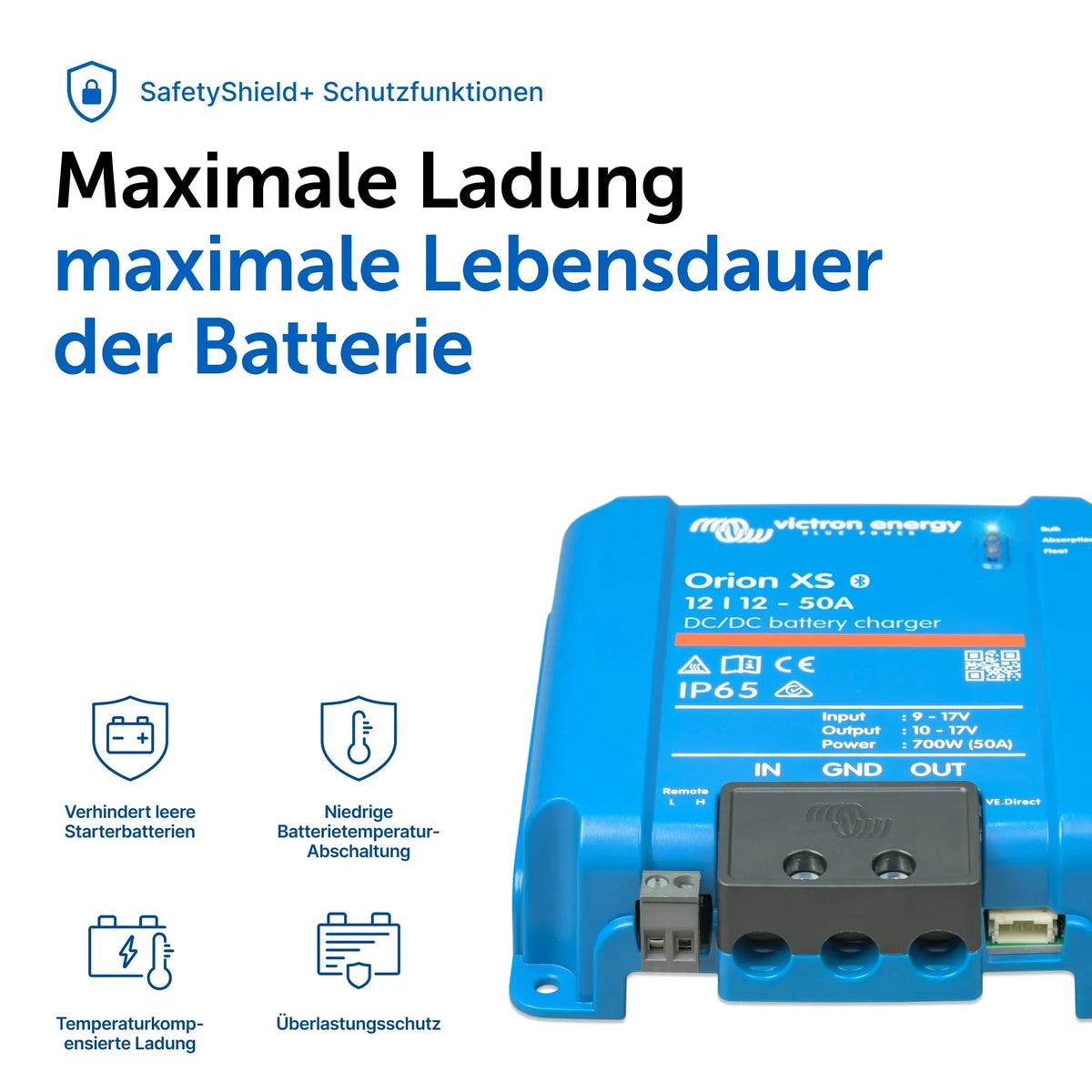 Cargador de baterías CC-CC Orion XS Smart 12/12 50A 700W con corriente de carga configurable y protección IP65