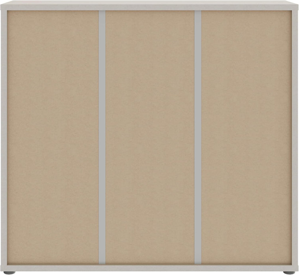 Zapatero Forte Alice Springs 100 110, armario de recibidor con 3 puertas y 8 estantes, madera reconstituida, color beige cachemira, 109,2 cm de ancho x 99,1 cm de alto x 34,9 cm de profundidad