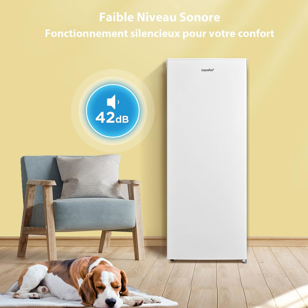 Congelador Vertical COMFEE' RCU160WH2(E) 160L - Altura 142cm - 183kWh/año - Puerta Reversible - Silencioso 42dB - Termostato Ajustable - Patas Regulables - Blanco