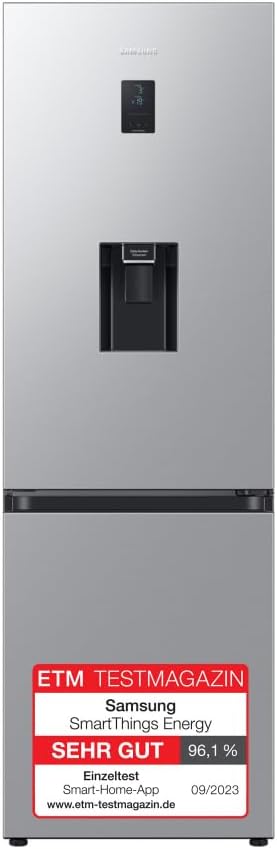 Frigorífico combi Samsung, nevera con congelador, 185 cm, 341 l de capacidad total, 114 l de congelador, modo AI Energy, dispensador de agua, aspecto de acero inoxidable, RL34C652CSA/EG