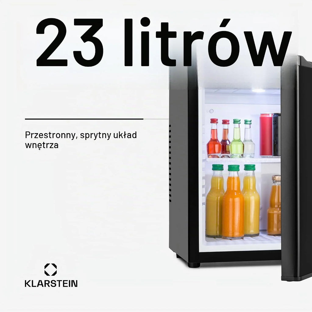 Klarstein Mini lodówka do pokoju, Mini lodówka 23L na napoje i kosmetyki, Mały minibar, mała i cicha, Regulowana półka, Mała na kosmetyki 5-15°C