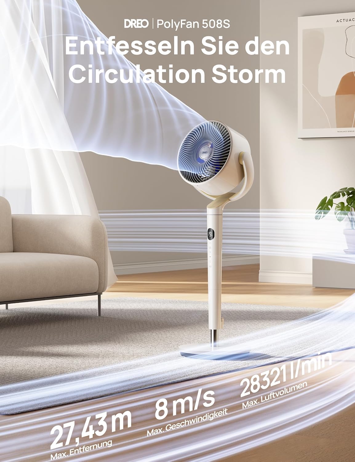 Ventilador de pie inteligente Dreo con luz RGB, oscilación de 120° + 120° con control remoto, ventilador de suelo silencioso de 20 dB para dormitorio, temporizador de 8 horas, plateado
