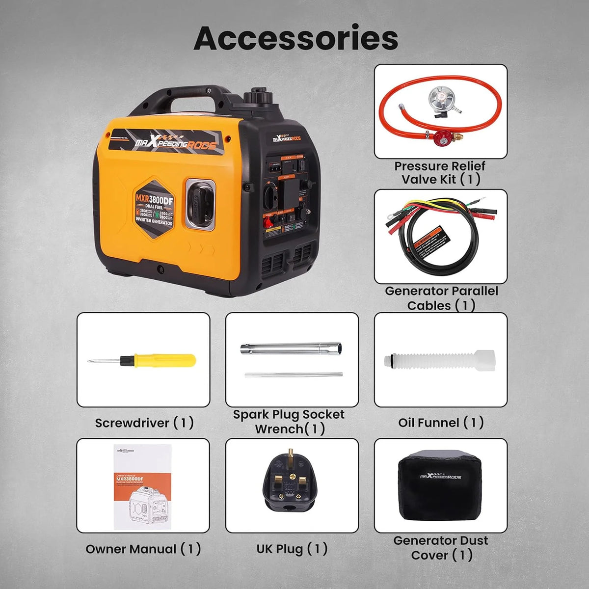 maXpeedingrods 3500 W LPG/benzynowy, inwertorowy generator prądu, generator prądu Dual Fuel, awaryjny agregat prądotwórczy z gniazdem 230 V/16 A; 2 x porty USB na kemping, podróż, do aktywności na