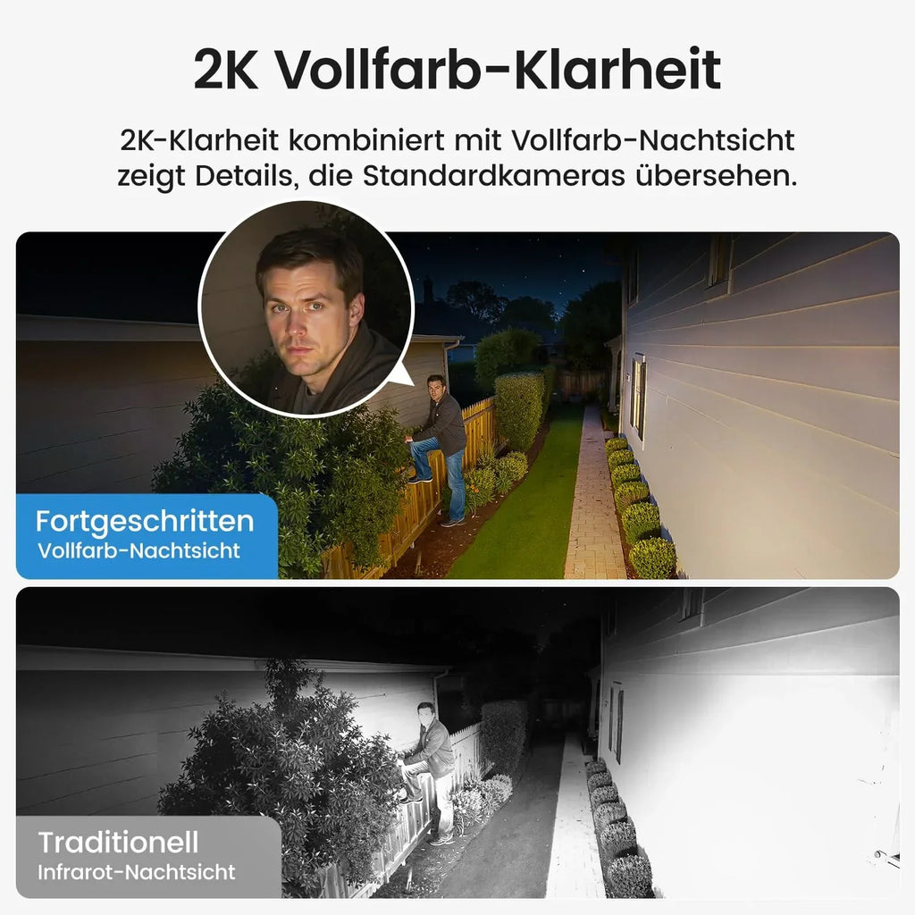 Cámara de seguridad exterior solar aosu D1 2K, 32 GB sin suscripción, PTZ 360°, sistema de 4 cámaras, visión nocturna a color, audio bidireccional, Wi-Fi 2,4/5 GHz