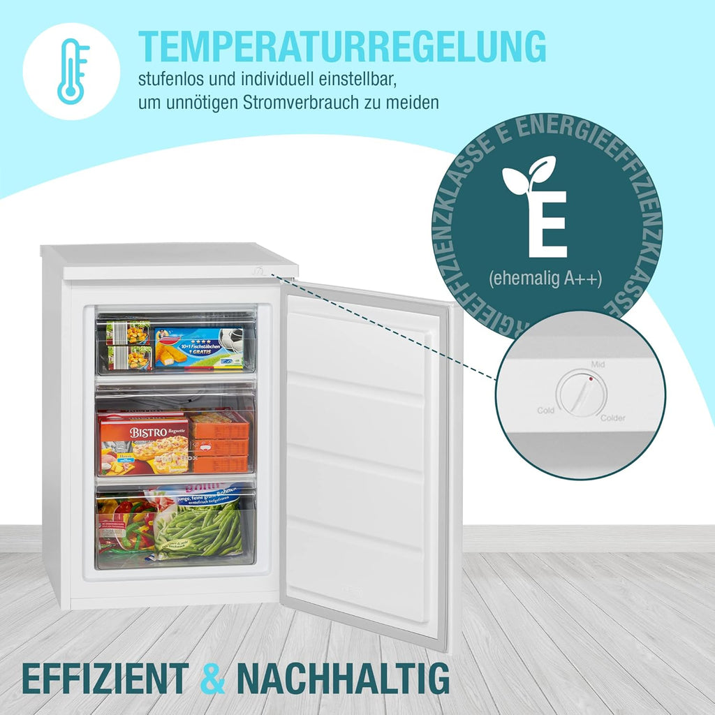 Congelador Bomann® | 85 litros de capacidad útil | Congelador pequeño con 3 cajones y cubitera | Mini nevera con regulación continua de temperatura | Puerta reversible | GS 2186.1 blanco