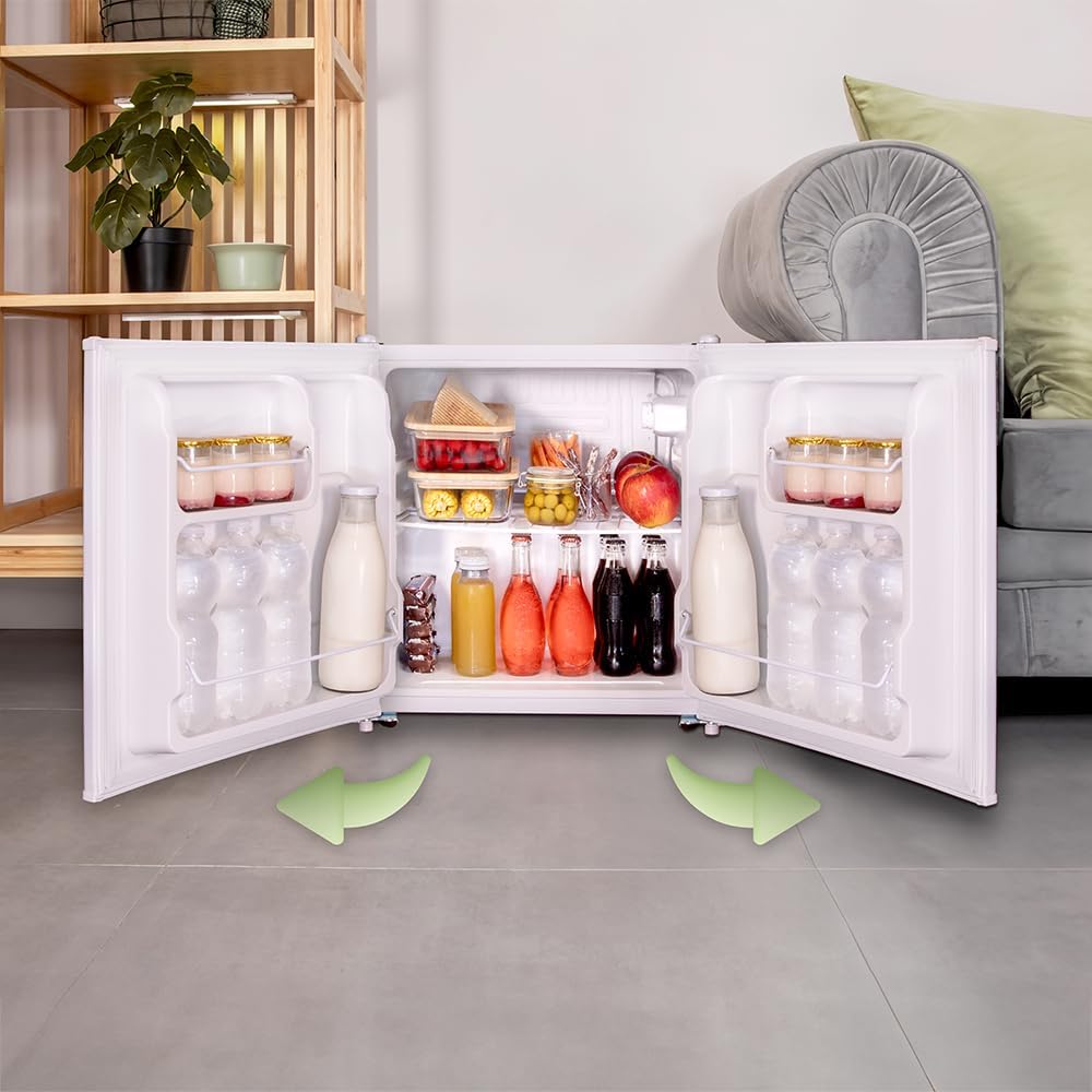 Mini refrigerador Cecotec GrandCooler 20000 L SilentCompress White E. Capacidad de 46 L, puerta personalizable, clase energética E, compacto de 48x45x48,7 cm. ¡Ideal para espacios pequeños!
