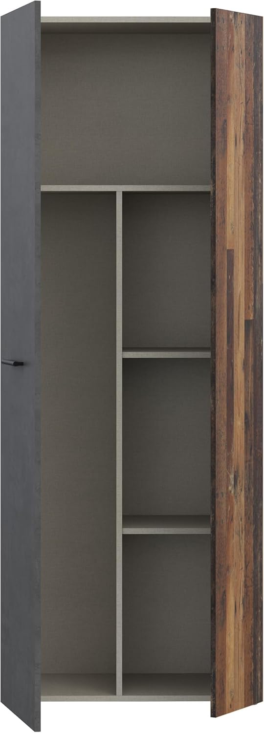 Forte NET106 Armario 70 180, armario multiusos, armario para aspiradora, armario de almacenaje, armario de puertas batientes, 2 puertas con estantes, decoración hormigón/madera roble vintage, 68,7 cm de ancho x 181,1 cm de alto x 36,5 cm de profundidad