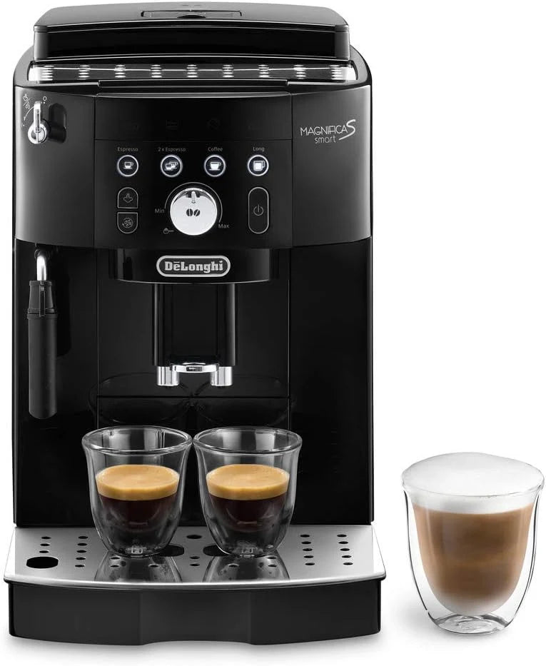 De'Longhi Magnifica S Smart ECAM 230.13.B Automatyczny ekspres do kawy z dyszą do spieniania mleka, do cappuccino, espresso i long, przyciski bezpośredniego wyboru i pokrętło, 2 filiżanki, czarny