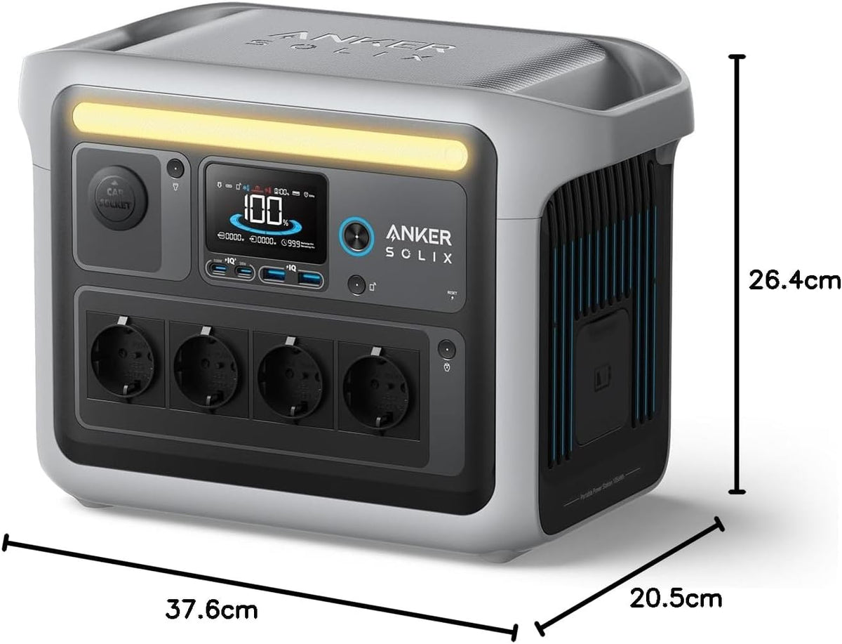 Estación de energía portátil Anker SOLIX C1000, LiFePO4, generador solar de 1800W, carga al 100% en 58 minutos con modo UltraFast, estación de energía LFP para exteriores, camping y reserva de energía (panel solar opcional)