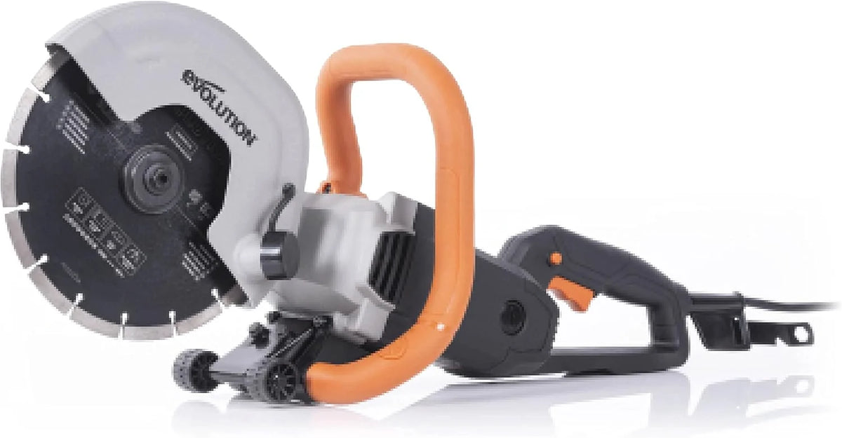 Evolution Power Tools Elektryczna przecinarka tarczowa i pilarka do betonu R230DCT z tarczą diamentową 230 mm (9”) do cięcia kamienia i metalu