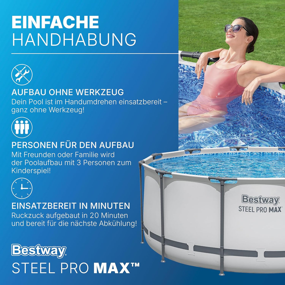 Set de piscina elevada  Bestway® Steel Pro MAX™ con bomba de filtrado, Ø 366 x 122 cm, gris claro, redonda