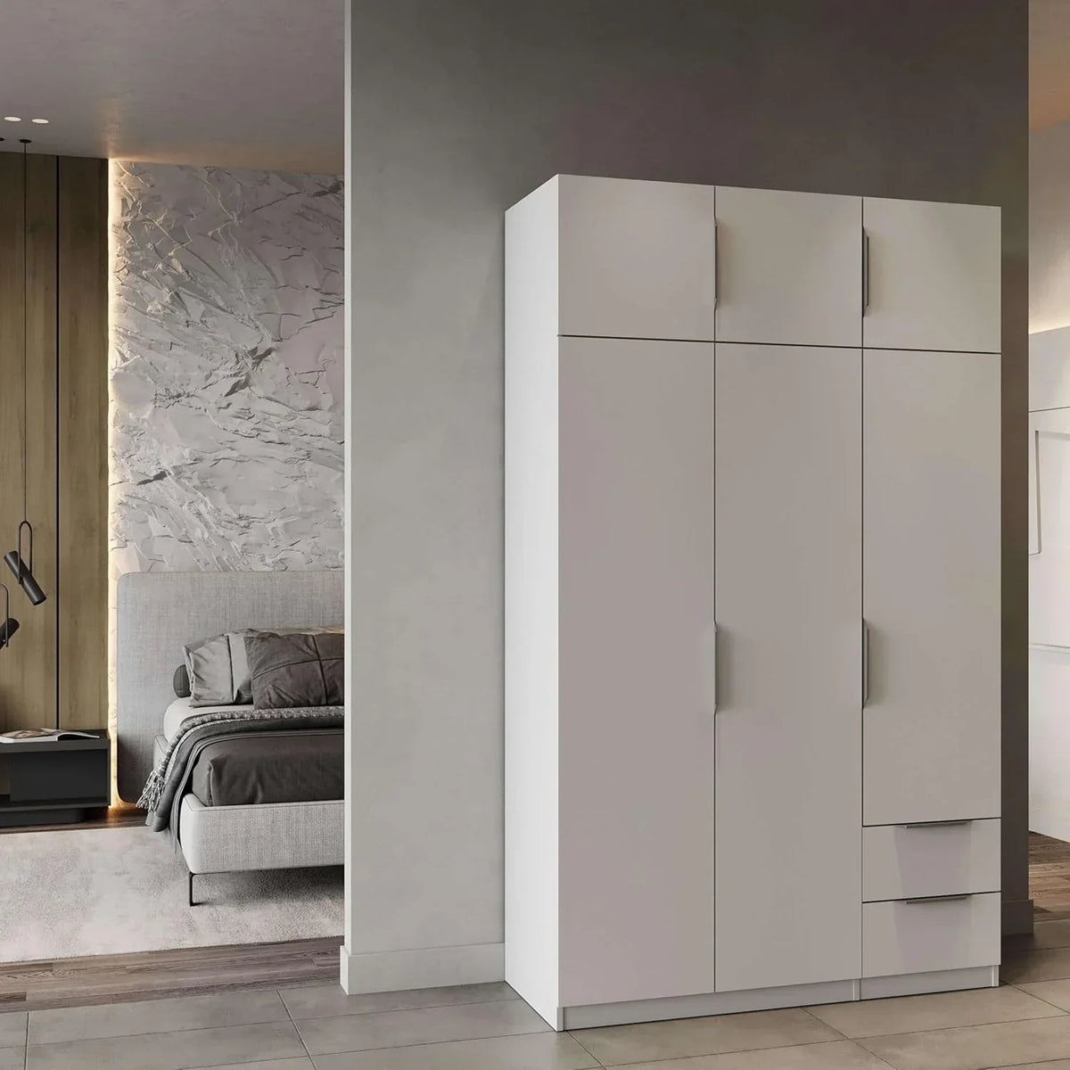 Armario Miroytengo Ghost grande de 6 puertas y 2 cajones, color blanco mate, 203x119 cm