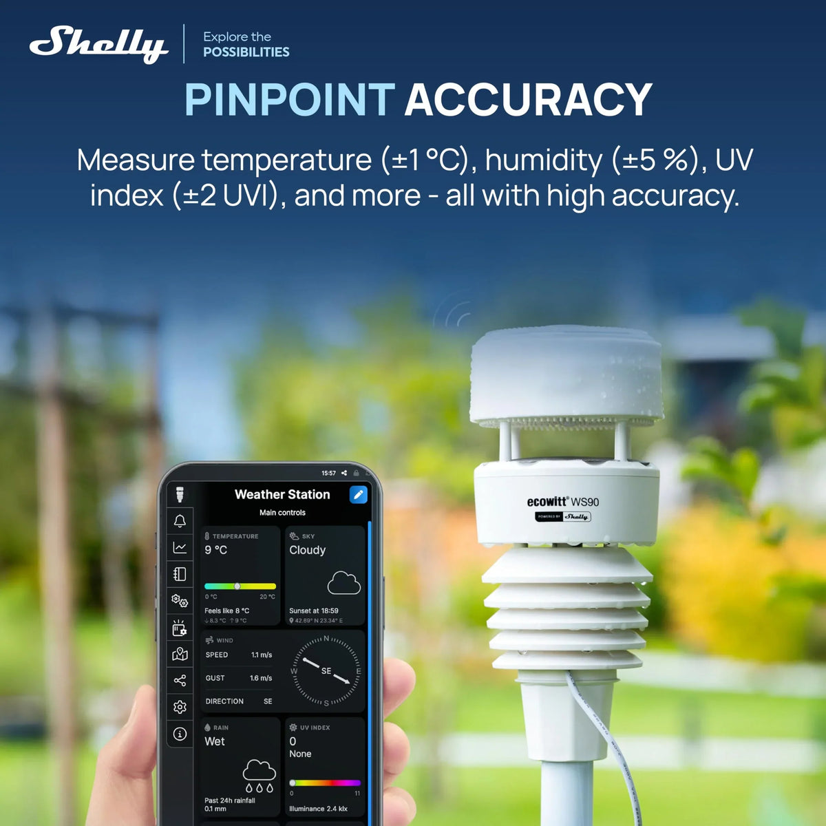 Estación meteorológica inteligente WS90 7 en 1 Bluetooth Zigbee solar IPX5 medición de rayos UV, lluvia, viento y temperatura