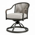 Sillón giratorio de aluminio con tejido de cuerda, gris claro, 60x60x85 cm